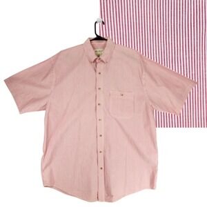 Eddie Bauer Button Up Shirt TL Tall Men Stripe Pink‎ White 54x34 Short Sleeve